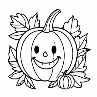 Pagina Para Colorear De Calabaza Sonriente Con Hojas 19533-15433