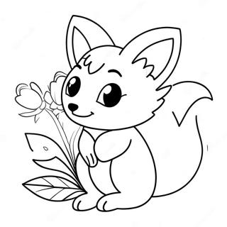 Pagina Para Colorear De Kitsune Linda Con Flores 25763-20347