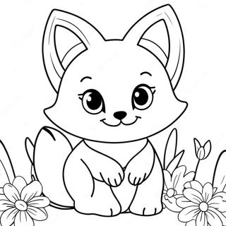 Pagina Para Colorear De Kitsune Linda Con Flores 25763-20348