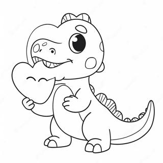 Pagina Para Colorear De Un Lindos Dinosaurio Sosteniendo Un Corazon 28625-22617