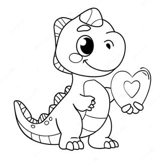 Pagina Para Colorear De Un Lindos Dinosaurio Sosteniendo Un Corazon 28625-22618