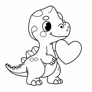 Pagina Para Colorear De Un Lindos Dinosaurio Sosteniendo Un Corazon 28625-22619