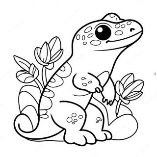 Pagina Para Colorear De Un Lindo Gecko Leopardo Con Flores 29425-23256