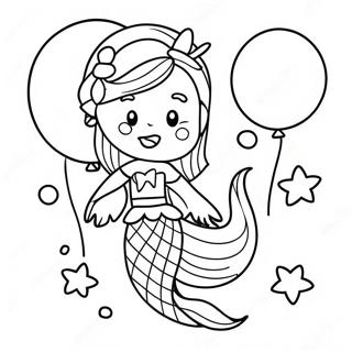 Pagina Para Colorear De Una Sirena Feliz De Cumpleanos Con Globos Coloridos 39013-30845