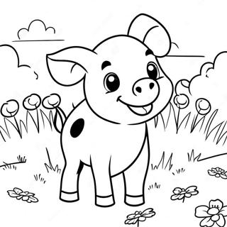 Pagina Para Colorear De Un Cerdito Feliz En Un Campo 4511-3596