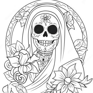 Pagina Para Colorear De Santa Muerte Colorida Con Flores 45734-36157