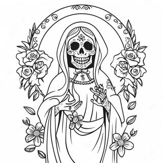 Pagina Para Colorear De Santa Muerte Colorida Con Flores 45734-36158