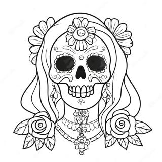 Pagina Para Colorear De Santa Muerte Colorida Con Flores 45734-36159