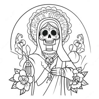 Pagina Para Colorear De Santa Muerte Colorida Con Flores 45734-36160