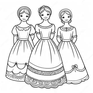 Pagina Para Colorear De Tres Hermanas En Vestidos Hermosos 67405-53341