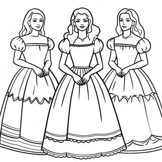 Pagina Para Colorear De Tres Hermanas En Vestidos Hermosos 67405-53343